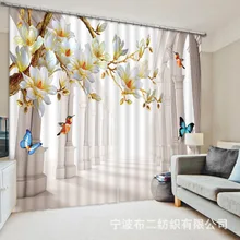 Blackout Window Beautiful flowers birds and butterflies 3D Curtains For Bedding room Living room Blackout Cotinas Drapes