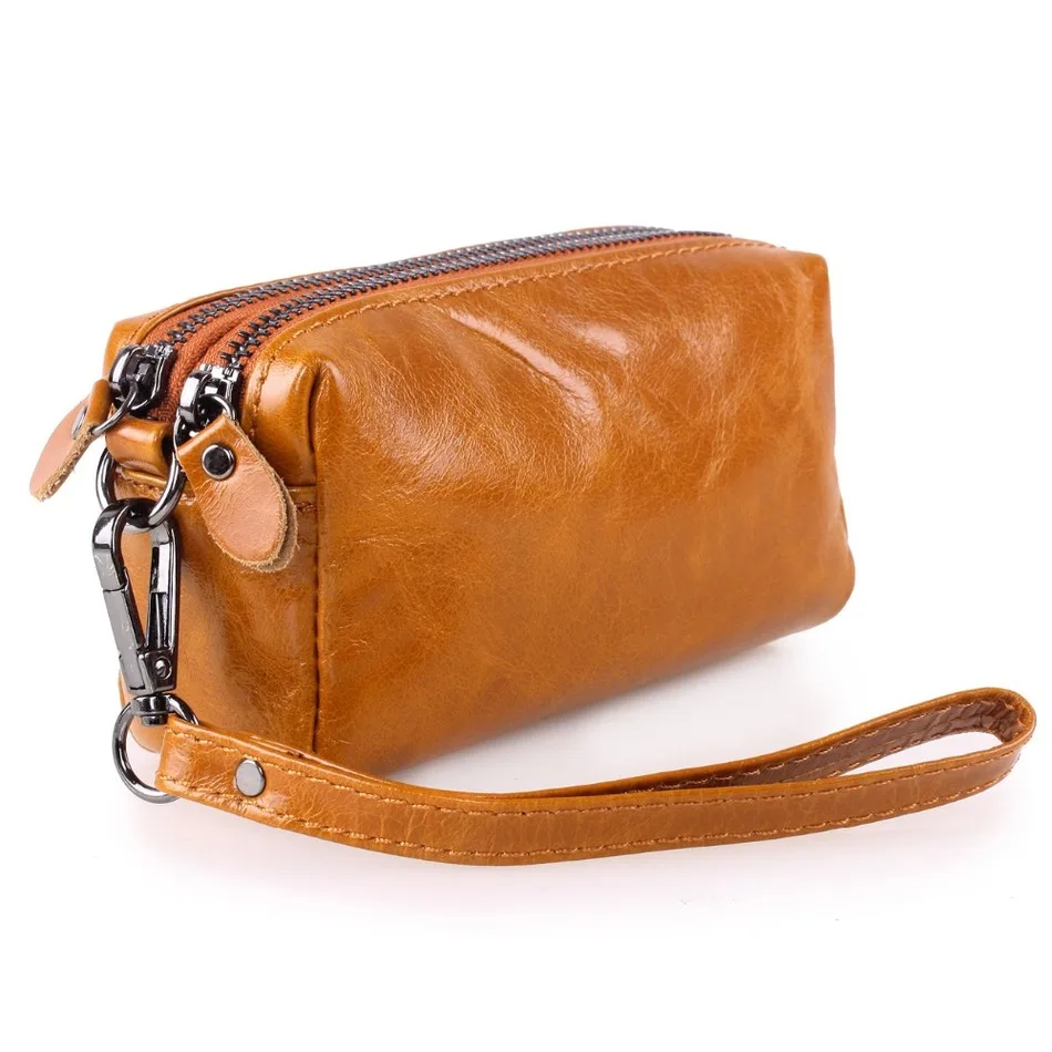

New Arrival Genuine Leather Coin Purse Women Wallet Wristlet Double Zipper Key Wallets Fashion Coin Wallet For Ladies Small Bag