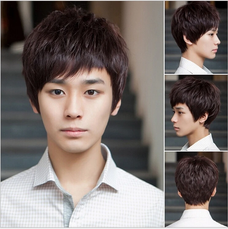 Handsome boys Men's Full Wigs Cool Man Short Hair Wigs Light Brown/Dark