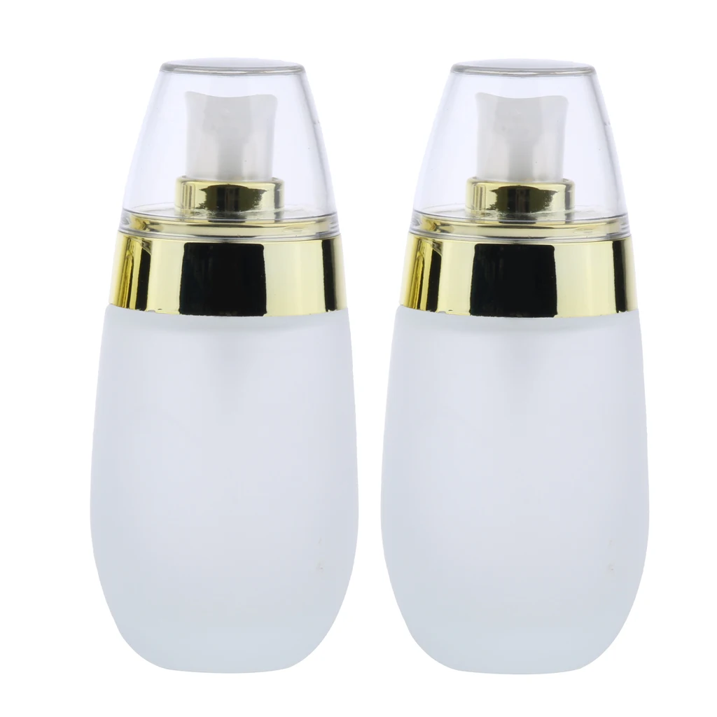 

2Pcs Frosting Glass Refillable Empty Pump Lotion Body Wash Hand Wash Liquid Spray Bottle Makeup Container Vials, 50ml
