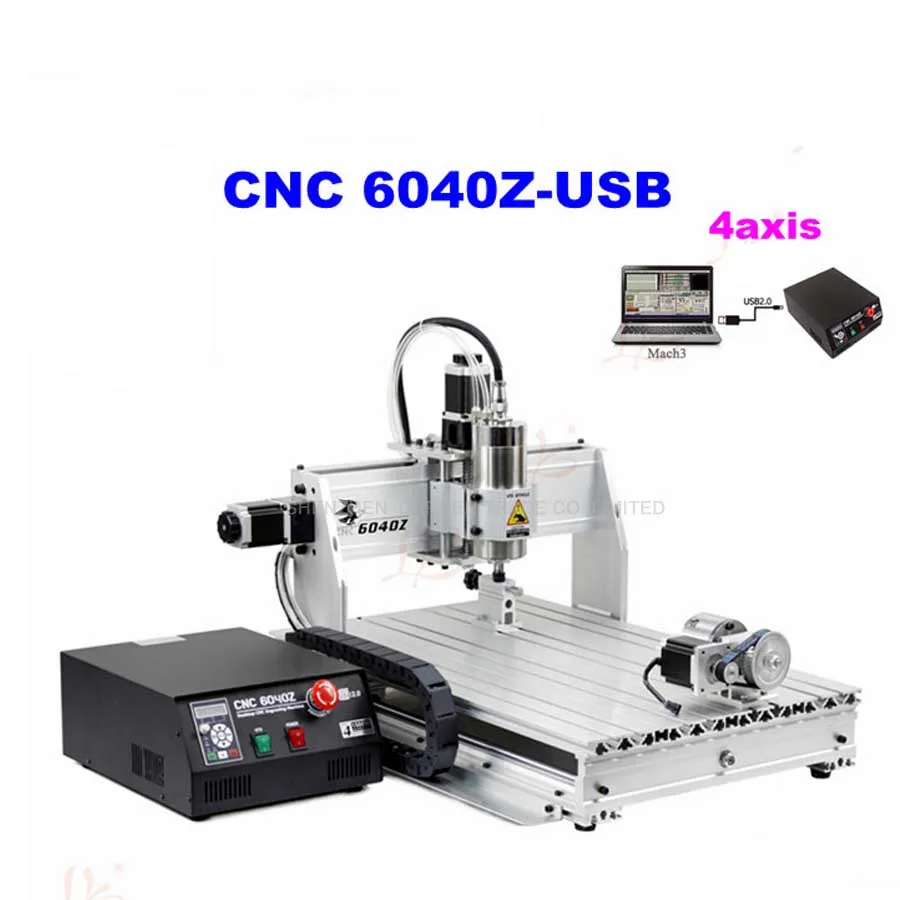 1 шт. 4 оси ЧПУ маршрутизатор 6040Z-USB Mach3 Автоматическая гравировальная машина с 1,5 кВт VFD шпиндель и USB порт для жесткого металла
