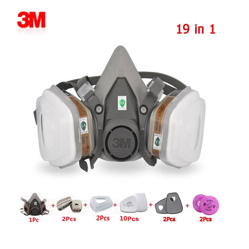 

3M Gas Mask 6200 19 in 1 Organic Gas Dust-proof Industrial Paint with 6001/603/2091/5N11 Filter Anti-gas Protective Half Mask