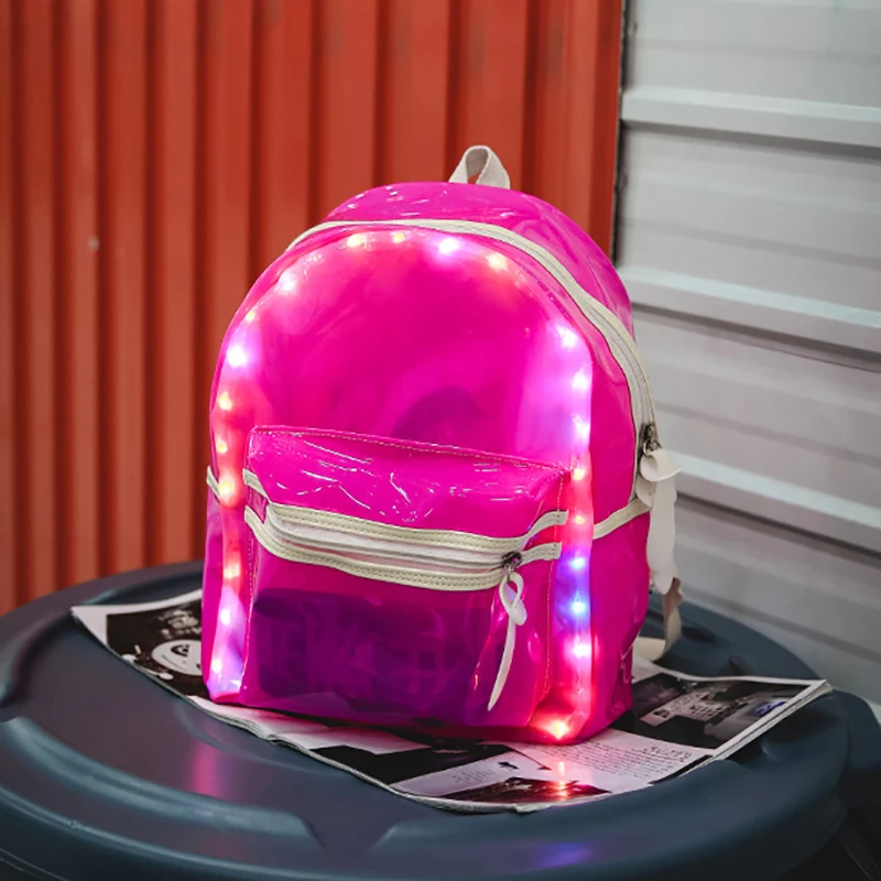 

LED light transparent backpack women bag flash waterproof girl backbag electric beach plastic back pack 2019 new Cool bagpack
