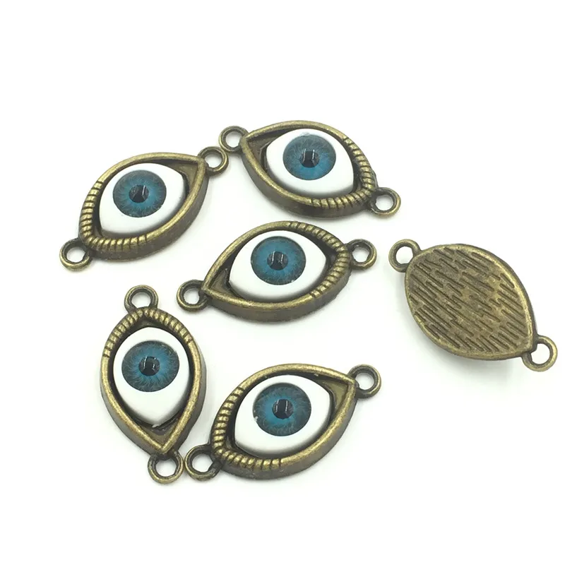 

20Pcs Bronze Tone Evil Eye Charm Connectors Jewelry Making 30x15mm