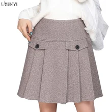 Lxunyi осень зима Женская шерстяная юбка женские тонкие короткие с высокой талией плиссированные женские юбки мини-юбка для девочек плюс размер 4XL