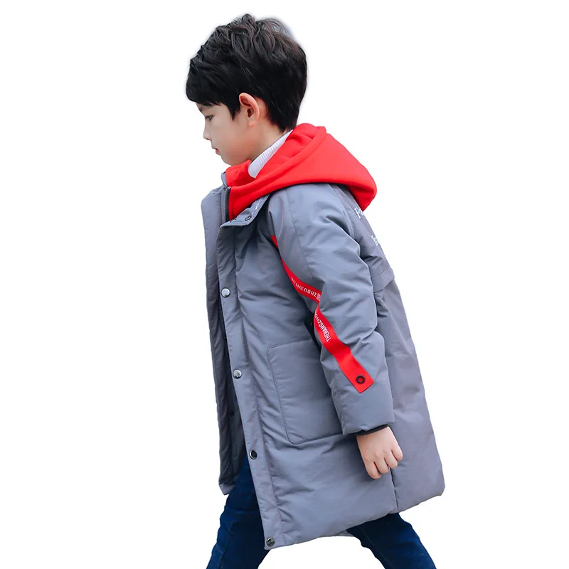 

Boys Fashion Down Parkas Girls Warm Thick Fur Collar Hooded Jackets Teenage Letter Print Winter Long Down Outerwear AA51907