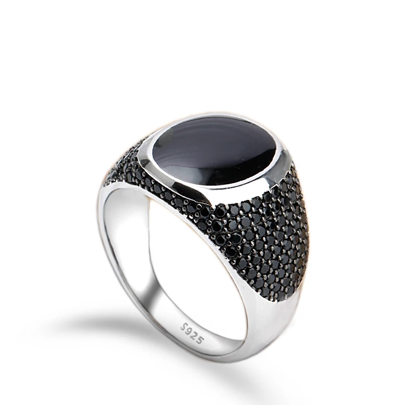 

Black Zircon Ring 925 Sterling Silver For Men Women Black Enamel Rings Vintage Personalize for Lovers Silver 925 Fine Jewelry