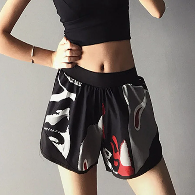 High Waist Sexy Black Sports Shorts Summer Quick-drying Funny Printed Work-out Yoga Shorts Breathable Loose Fold Fitness Shorts6