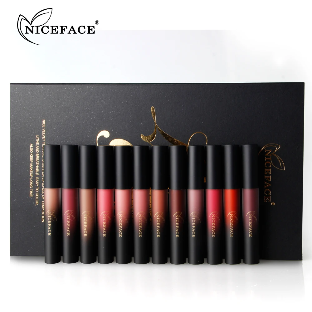 NICEFACE (Christmas Gift) Lipgloss Makeup Set 12 color matte gradient nonstick cup Lip Gloss Liquid Lipstick Long Lasting (2)