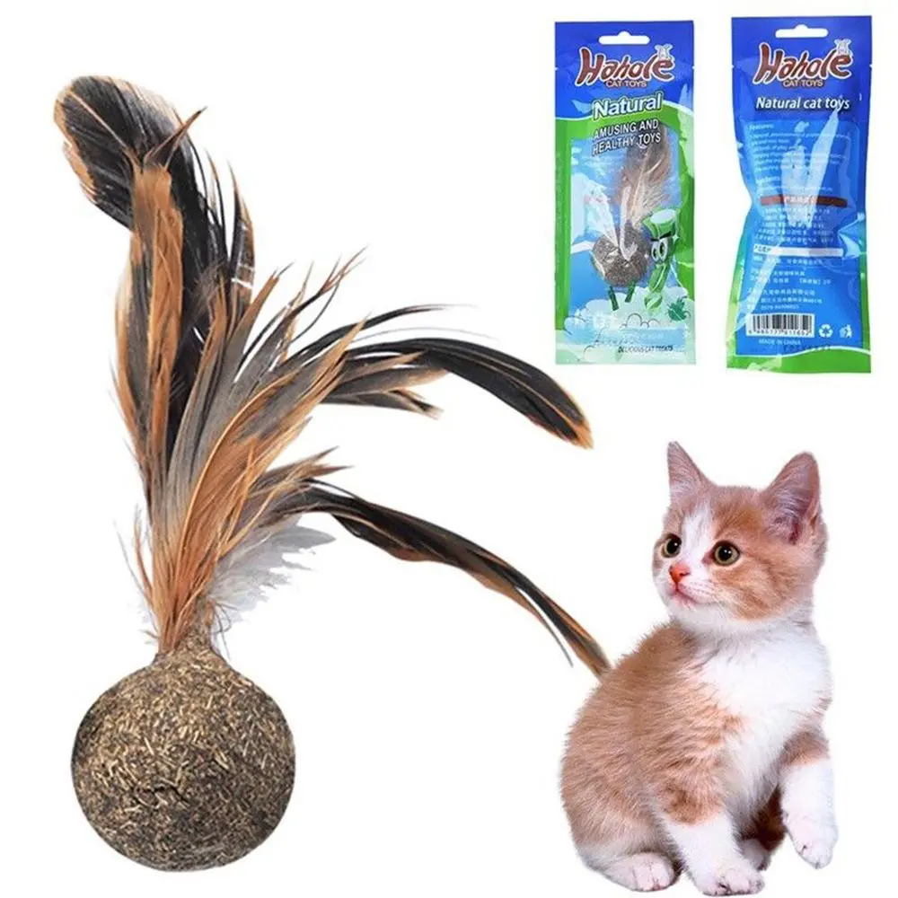 1pc Catnip Toys Soft Feather Cat Toy Ball Treats Interactive Kitten Toys gato katten speelgoed