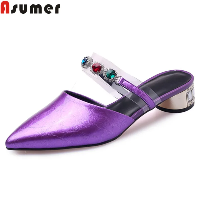 

ASUMER big size 34-43 summer sandals for women pointed toe shallow slingback genuine leather shoes women mes heels sandals women
