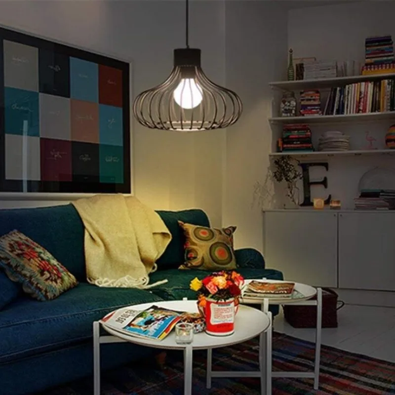 

Moderne E27 Lustre Vintage Industrie Kronleuchter Retro Pendelleuchte Metallkafig Loft Bar Lighting Kronleuchter Beleuchtung