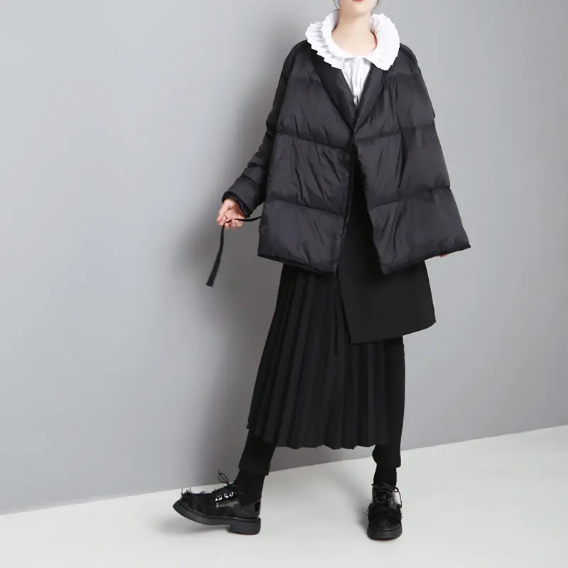Vers Bas Dll1382 Casual Lâche Le Femmes Black Solide Europe Nouvelle xitao D'origine Printemps Manteau 2019 Couleur Bandage Mode Hiver Manches Plein zqwaHZ8xT