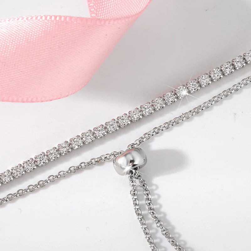 Подлинные 925 пробы серебряные регулируемые теннисные браслеты для женщин с кристаллами CZ ювелирные изделия подарок модный браслет