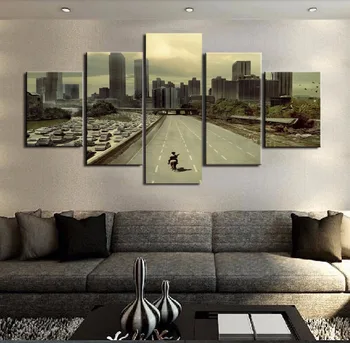 

5 Panel Painting Drop Shipping Hd Printed The Walking Dead Zombies Painting Canvas Print Home Decor Print And Poster Picture