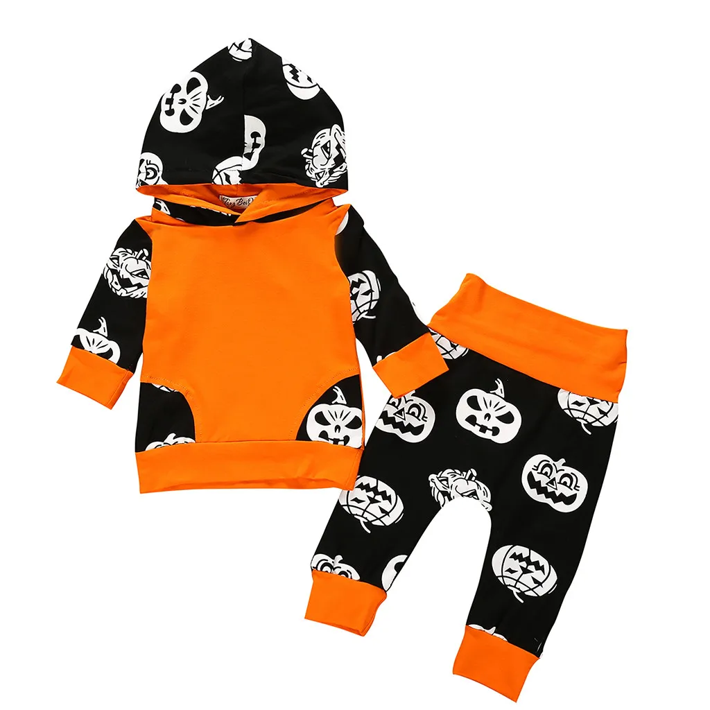 

Autumn Baby Boy Girls Halloween Clothes Sets Toddler Newborn Outfits Print Hooded T-Shirt+Pants Set kit babyborn roupa infantil
