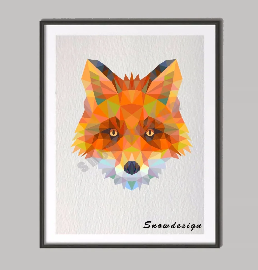 Niedrigen Poly Moderne Geometrische Fuchs Kopf Leinwand malerei