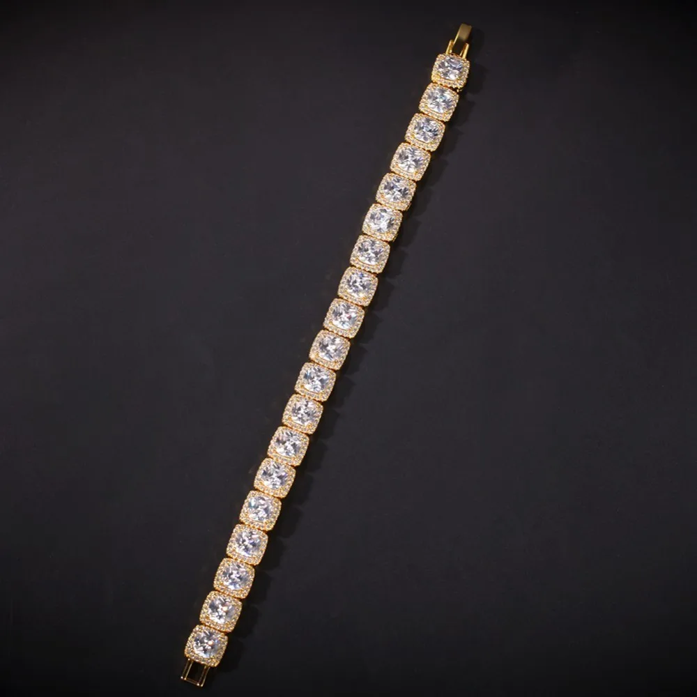 Шикарный очаровательный браслет со льдом, большой квадрат, кубический цирконий, хип-хоп, золотой, серебряный цвет, мужские браслеты, 10 мм, шикарные модные ювелирные изделия