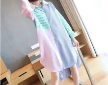 M-XXL Big Size Contrast Casual Elegant Dress Women Turn Down Collar Long Sleeve Shirt Dress Women Loose Summer Luxury Dress 2019 contrast collar and cuff grid dress