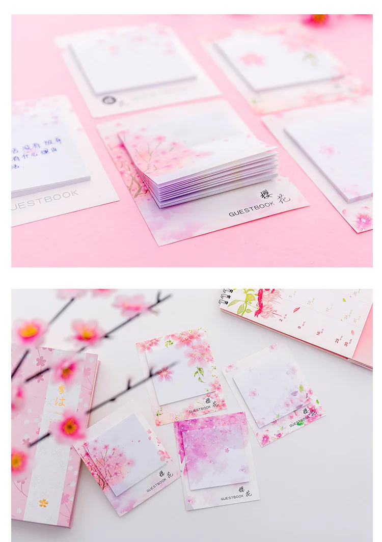 Милые кавайные вишневые цветы блокнот клейкая бумага для заметок, Канцтовары, наклейка для планировщика, s блокноты для офиса, школьные принадлежности