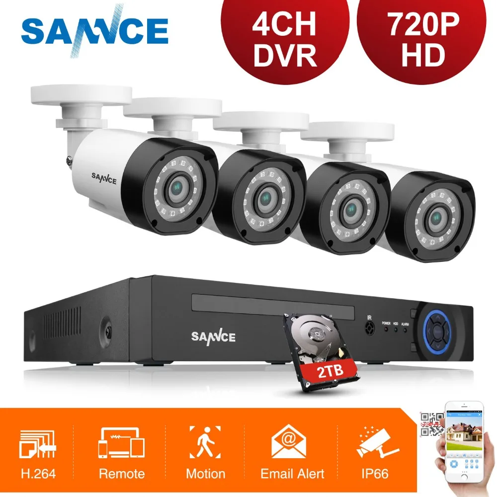 

SANNCE 720P 4CH DVR Kit 1MP 4pcs Camera CCTV Security Surveillance Camera System Video Recorder IR Cut PTZ Remote Access 1080N
