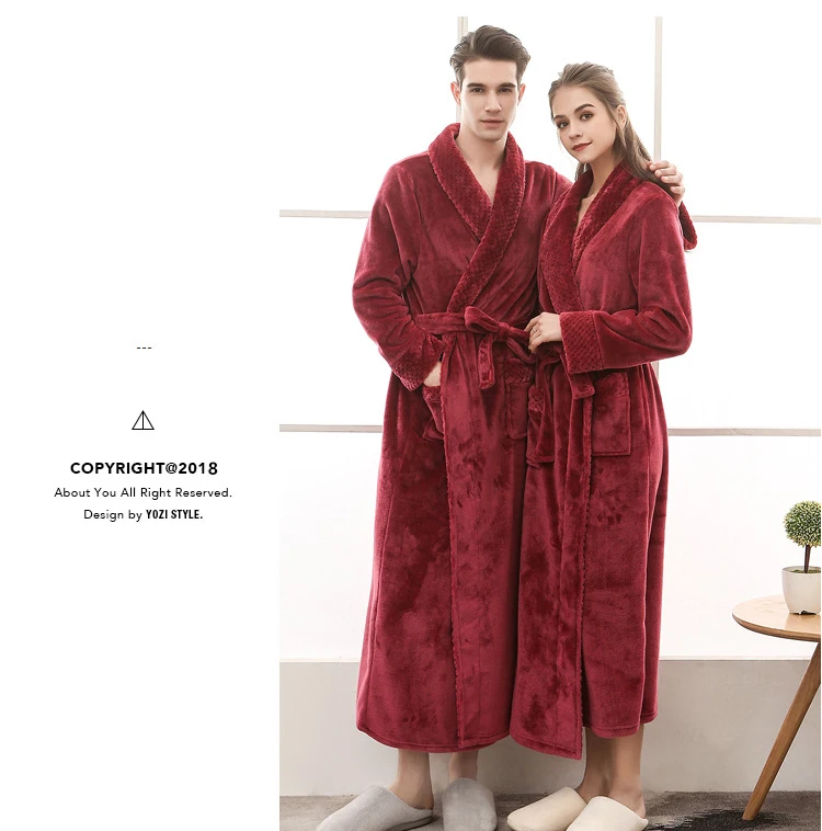 Queenral Man And Woman Robe Winter Long Bathrobe Warm Flannel Satin Male And Female Robes Sleepwear Sexy Pajamas Nightgown    2