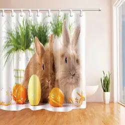 Животное кролик занавеска для душа Прекрасная зеленая трава коричневый белый кролик белый желтый оранжевый пасхальные яйца полиэстер