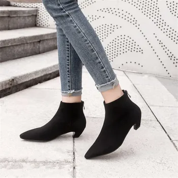 

COOTELILI Ankle Boots Women Heels Casual Shoes Woman Faux Suede Leather Black Boots For Female Chelsea Botas Mujer Pointed Toe