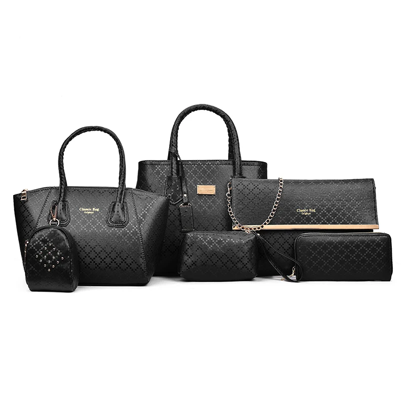

6pcs/Set Fashion Portable Lattice Composite Bag Casual Tote Handbags Shell Bag Female Shoulder Messenger Handbag Composite Bags