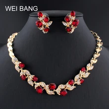 Weibang Модный свадебный женский ювелирный набор, хрустальные стразы, золотой цвет, серьги в виде листьев, ожерелье, ювелирное изделие для девочек, праздничное платье
