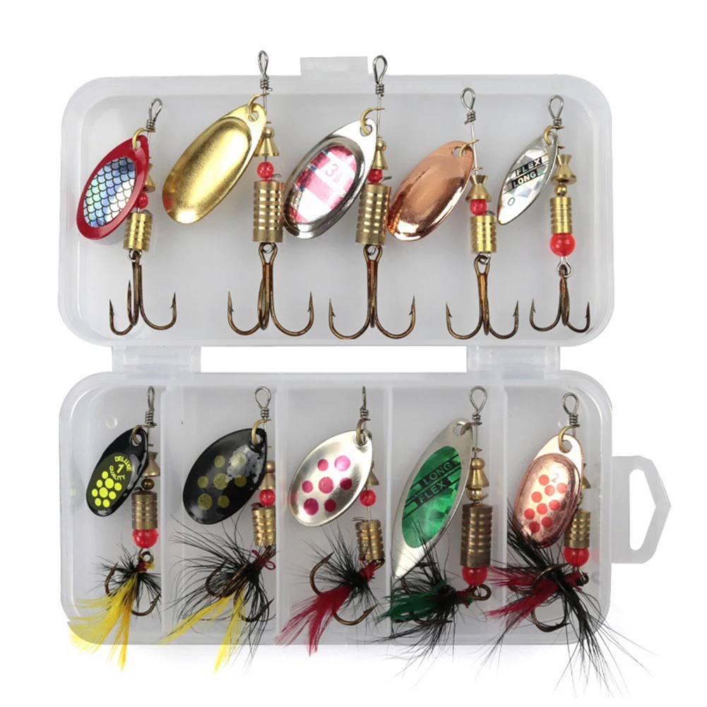 

10pcs/set Sea Attractive Fake Wobbler Metal Spinner Bait Tools Outdoor Lakes Accessories With Hooks Fishing Lure Rotate Sequins