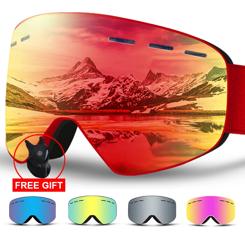 

Top Quality 6 Colors Ski Goggles Double Layers UV400 Anti-fog Big Ski Mask Glasses Skiing Men Women Snow Snowboard Goggles