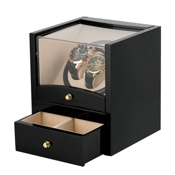 

US/UK/AU/EU Plug Practical Black Leather Box Case Rectangle Mute Automatic Double Watch Winder Dual Watches Storage Box