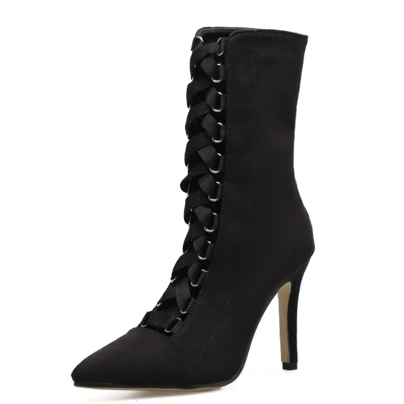 Пикантные ботинки на высоком каблуке; женская обувь; сезон весна-осень; женские ботинки с острым носком на молнии; ботинки на высоком каблуке; женская обувь; bota feminina; - Цвет: Black