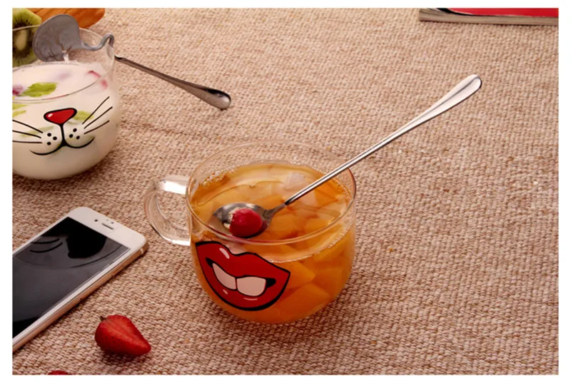 Hot sales 500ml Transparent Kawaii Glass Cup Cute Mug Cat Beard Pattern Beer Glass Funny Glass Tea Milk Water Cup Coffee Mug15