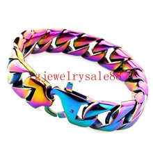 Модный дизайнерский разноцветный кубинский браслет на цепочке 15 мм широкий крутой байкер Мужские манжеты из нержавеющей стали ювелирные изделия 87 г