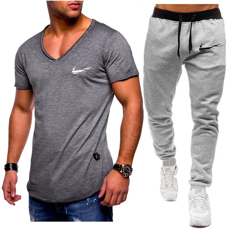 Homens de Moda Duas pechas Define t+ calchas Terno Homens Verao топы, футболки Marca de Moda impresssano Camiseta de Alta Qualidade spor