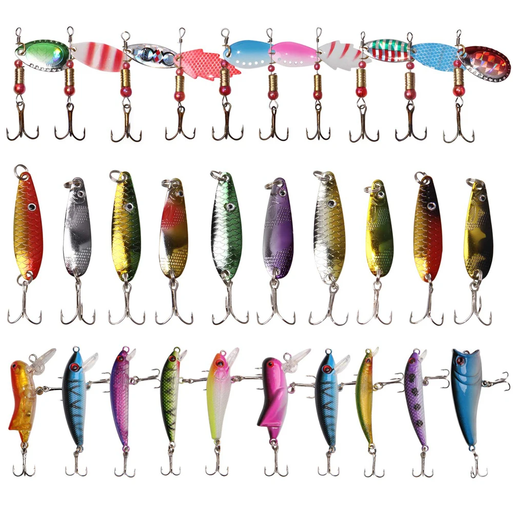 33//66Pcs Fishing Lures Spinners Swimbait Crankbait Minnow Feathered Metal Spoons