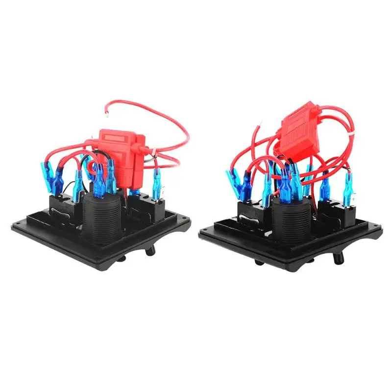 

VODOOL 12-24V 3 Gang Blue LED Car Boat RV Toggle Switch Panel Vehicle Replacement Power Socket Switch Dual USB Charger With Fuse