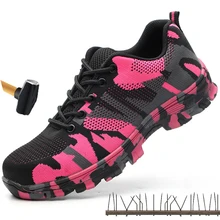 Женская безопасная обувь из нержавеющей стали; рабочие ботинки; дышащие кроссовки; удобные анти-разбивающие; пирсинг промышленный; женская обувь