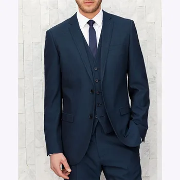 

Navy Blue Slim Fit Groom man dress Tuxedo wedding suits For Men 2017 Design mens suit Blazer 3 pieces terno smoking masculino