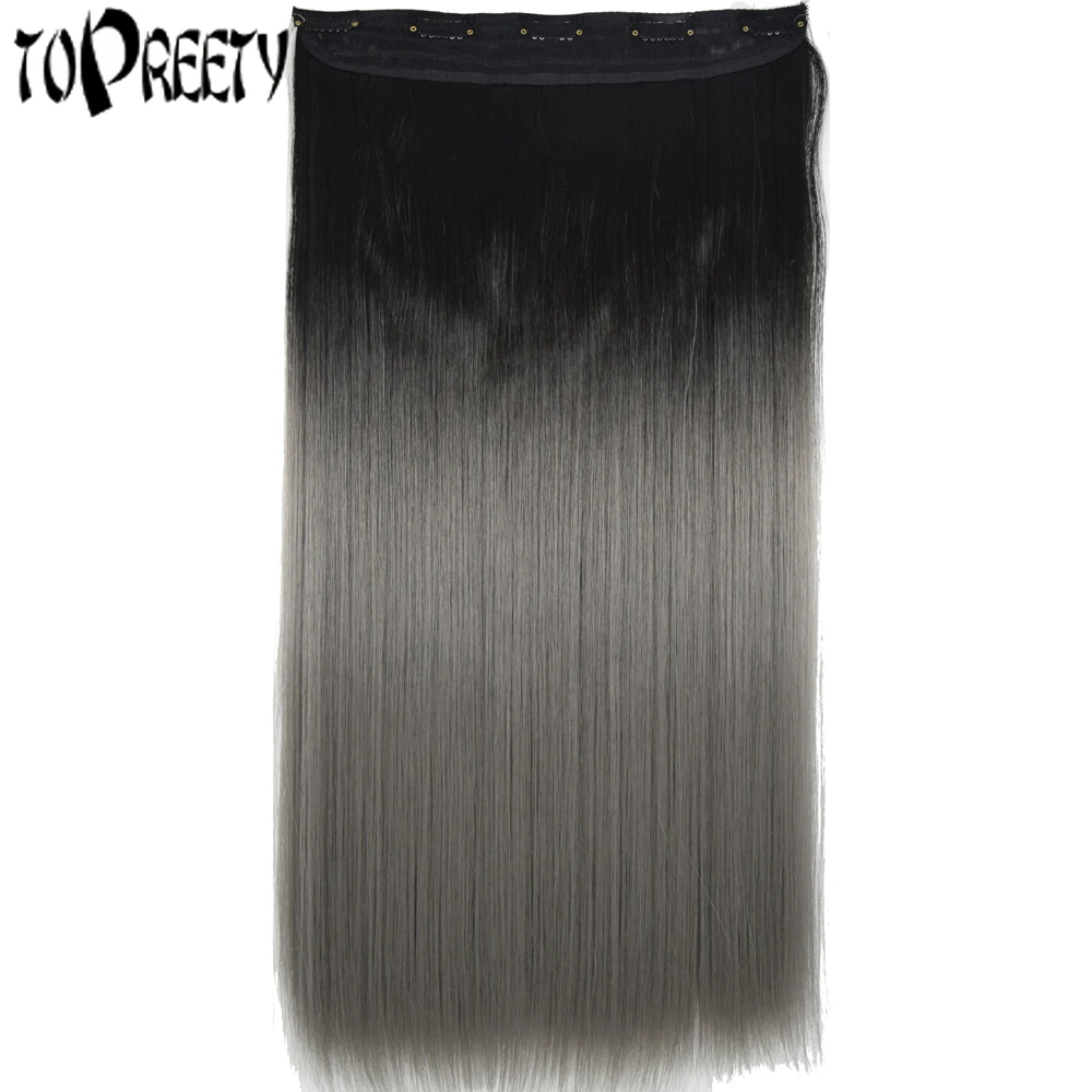 

TOPREETY Heat Resistant Synthetic Hair 5 Clips on clip in Hair Extensions Ombre Colors
