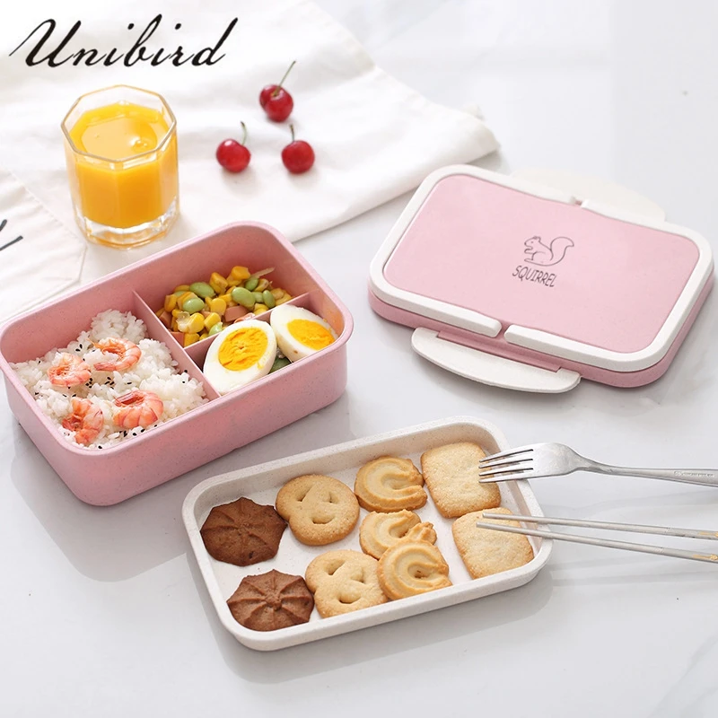 

Unibird 1Pc Double Microwavable Lunch Box with Compartment for Kids Food Fruit Snack Container Portable Picnic Fresh Bento Box