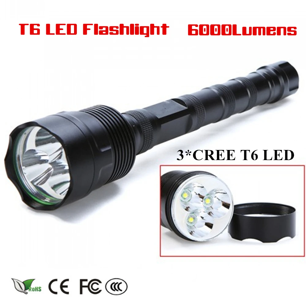 Super Bright 6000 Lumen Flashlight Torch Lamp 3*New XM L T6 LED Bulbs 5