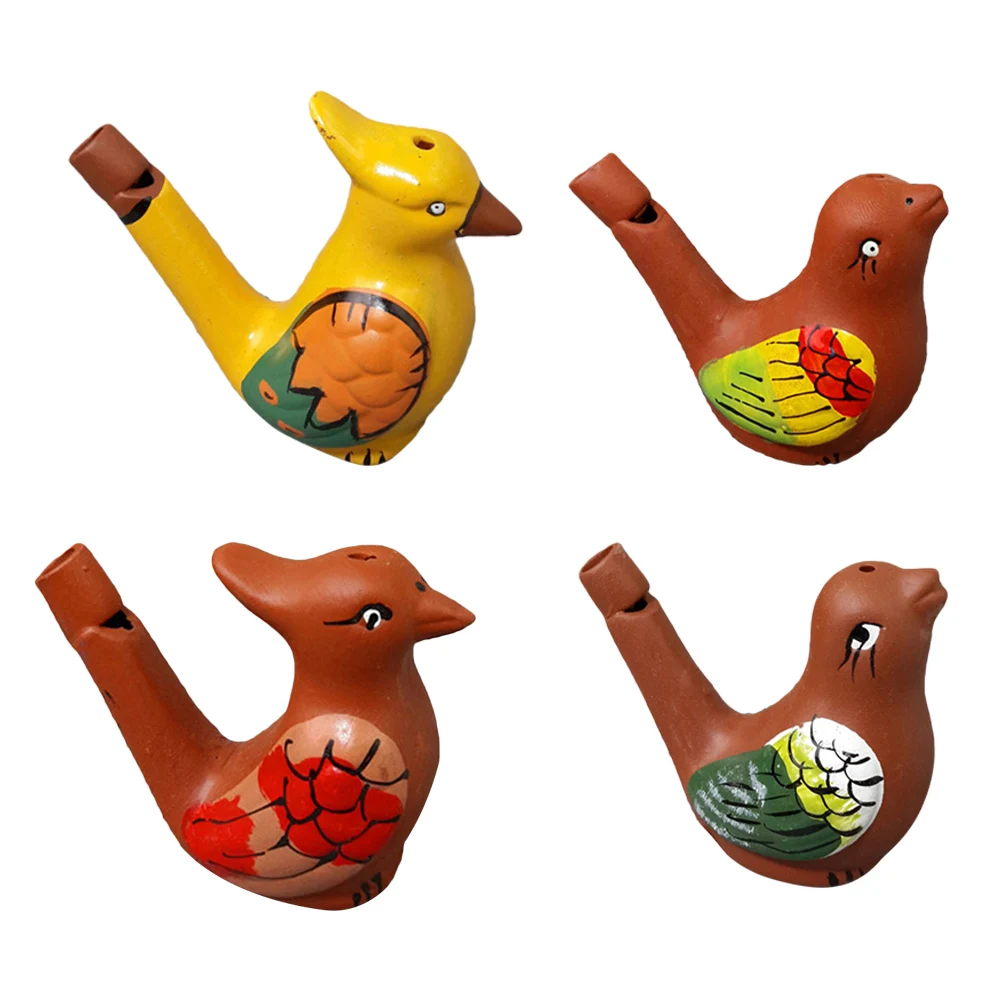 

4pcs Water Bird Whistle Musical Creative Colored Drawing Ceramic Bird Warbler Bathtime Toys Chirps for Toddler Kids Children