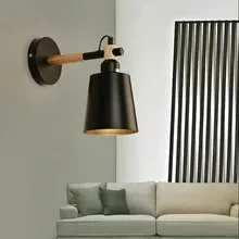 LED Creative metal + solid wood modern staircase lamp living room bedroom bedside indoor lighting home corridor loft wall lamp modern minimalist circle led bedside wall lamp post modern staircase corridor bedroom living room restaurant wall lamp