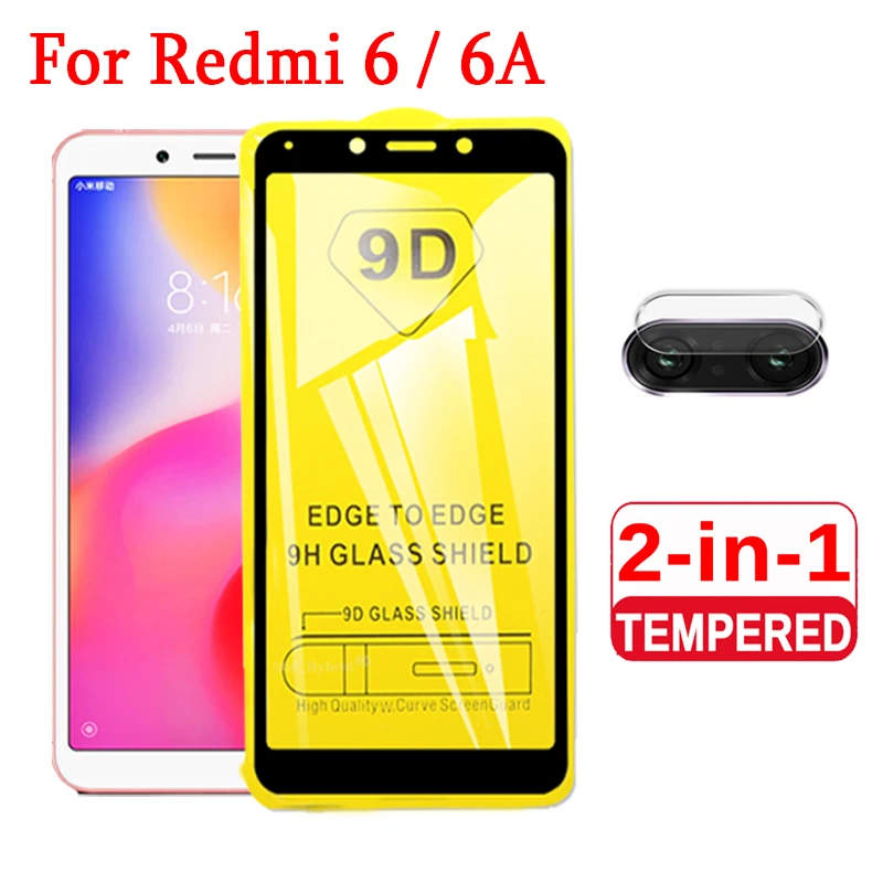 

2-in-1 9D Full Glue Tempered Glass For Xiaomi Redmi 6 6a Screen Protector Camera Lens On Red mi 6 Redmy 6a Protective Glass Film