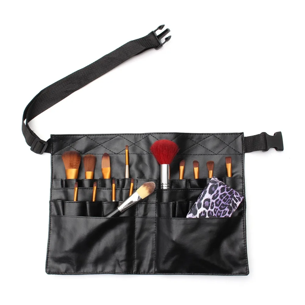 1Pc Black Two Arrays Makeup Brush Holder Professional Apron Bag Artist