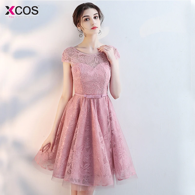 

elegant homecoming dress a line cap sleeve lace up knee length short prom gown dust pink graduation dresses 2018