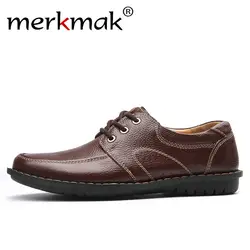 Merkmak/Новая модная мужская повседневная кожаная обувь из натуральной кожи, мужская обувь на плоской подошве черного и коричневого цвета